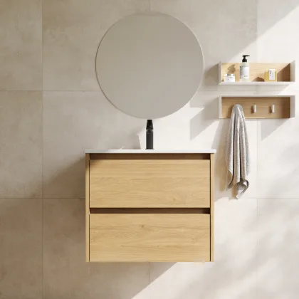 Badrumspaket Tvättställsskåp Norrvi Trä Light Oak Matt 60 cm